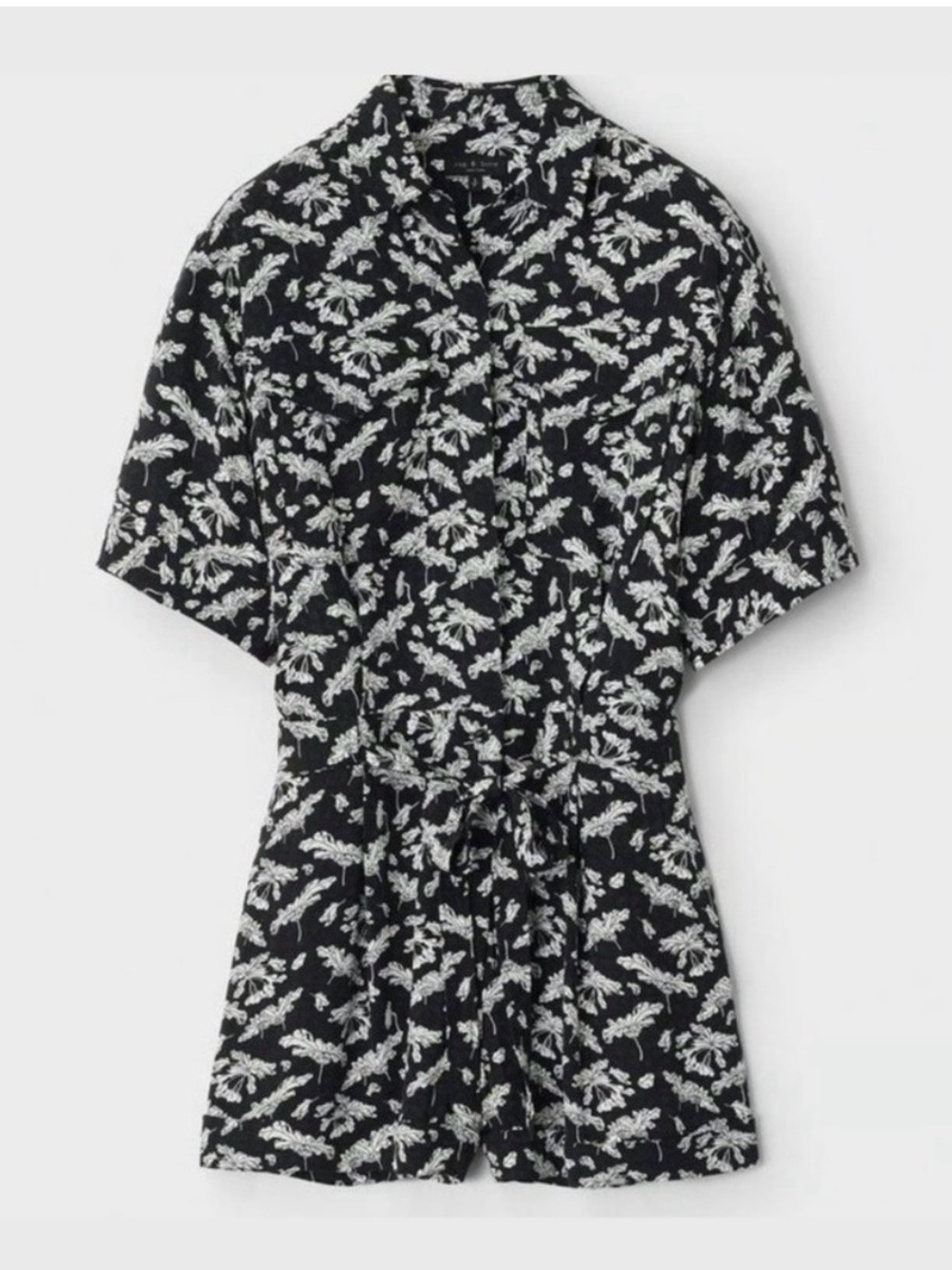 Rag & Bone - Black Floral Short Sleeve Tie Waist Romper Sz 6